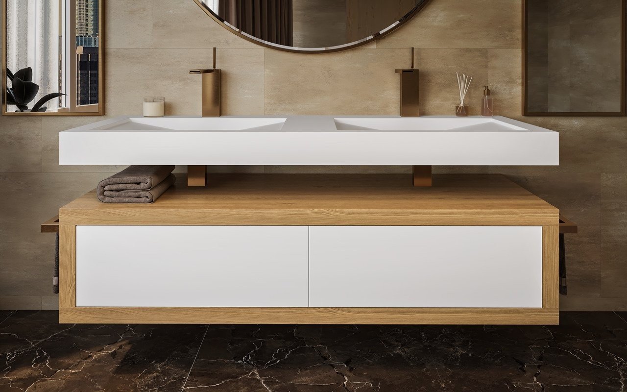 ᐈ 【Aquatica Millennium-Wht 150 Stone And Wood Bathroom Vanity】 Buy Online, Best Prices